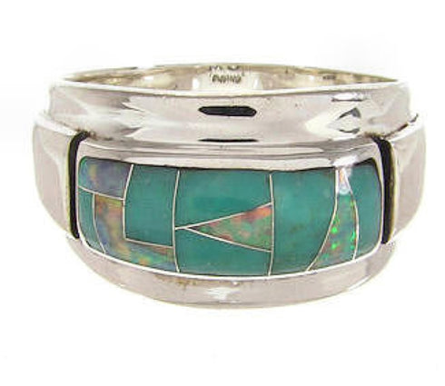 Turquoise Opal Inlay Silver Southwest Ring Size 7-1/4 XS57963